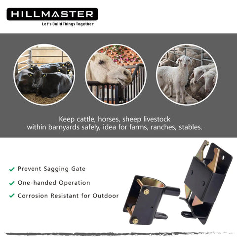 Heavy Duty Two Way Fence Gate Latch Built Tough As Nails For Livestock Corrals Round Tube Metal Gates With Zinc Coated Rust Resistant Steel And Screws Included on a barnyard gate.
