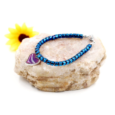 His And Hers Dope Mood Heart Hematite Bracelets Set with blue hematite beads and heart charm on stone