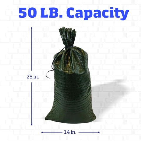 Heavy Duty Sand Bags With Tie Strings For Flood Control And Storm Prep, 14x26 Inch Polypropylene Bags, 50 Lb Capacity
