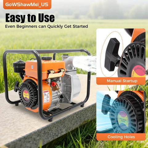 Straight Up Heavy Duty 196Cc Four Stroke Diesel Water Pump Three Inch Trash Transfer With Extended Hose Quick Hookup For Yard Irrigation Pool Drainage And Farm Projects on a concrete surface with water flow.