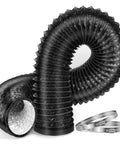 4 Inch Dryer Vent Hose 6.55 Feet Long Aluminum Foil Flexible Ducting With Two Hose Clamps shown with black outer shell