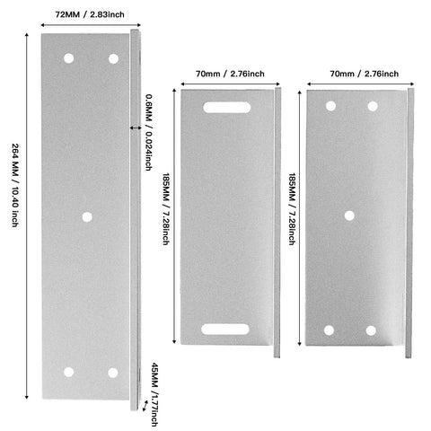 Beefy Heavy Duty Magnetic Lock 500KG 1200LBS With Z And L Brackets 12V Fail Safe Electromagnet For Single Door Access Control System Stainless Steel Build Ultra Strong Holding Force NC Mode, showing Z and L brackets' dimensions.