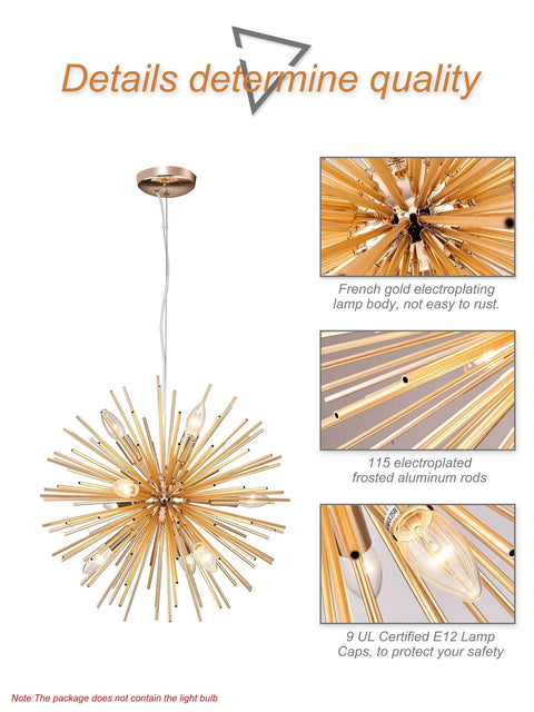Gold Sputnik Pendant Light Fixture With 9 Lights Dope Modern Farmhouse Chandelier showcasing design details and materials