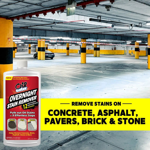 Oil Stain Be Gone Overnight Cleaner For Concrete Driveways Pavers And Garage Floors With Oil Eating Microbes in parking area
