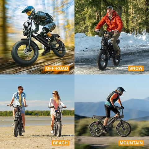 All Terrain Off Road Electric Bike For Adults With 2000W Peak Power 16 Inch Wheels used on off-road, snow, beach, and mountain trails
