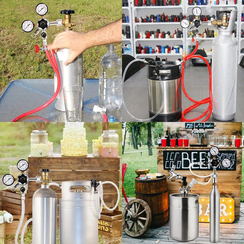 Beefy Dual Gauge CO2 Regulator For Kegerator with heavy duty brass body safety relief valve in various beer tap setups.