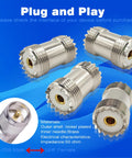 UHF Female to Female Coaxial Barrel Adapter SO239 Coupler Jack Connector for CB Ham Radio on blue background