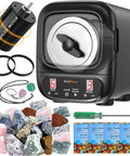 Pro Max Rock Tumbler Kit with 3Lb Capacity and Brushless Motor, showing rotary polisher, accessories, and assorted stones