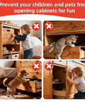 6 Pack Ultra Thin Magnetic Cabinet Door Catches No Drill in use preventing pets and toddlers from opening drawers and cabinets