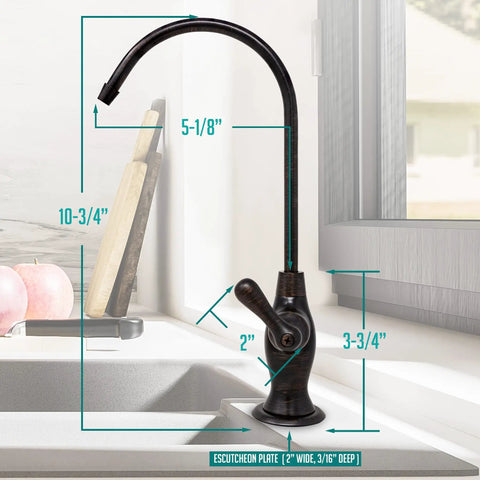 No Airgap NSF Certified RO Faucet For Clean Drinking Water, Reverse Osmosis Filtration System with dimensions labeled