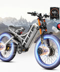 Badass 4000W Dual Motor Fat Tire Ebike Featuring A 52V 70Ah Battery That Delivers Over Two Hundred Miles Of Smooth Long Range Riding And Full Suspension Setup For Adults Ready To Tear Up Trails And City Streets In Sleek Gray with illuminated wheels and speedometer.