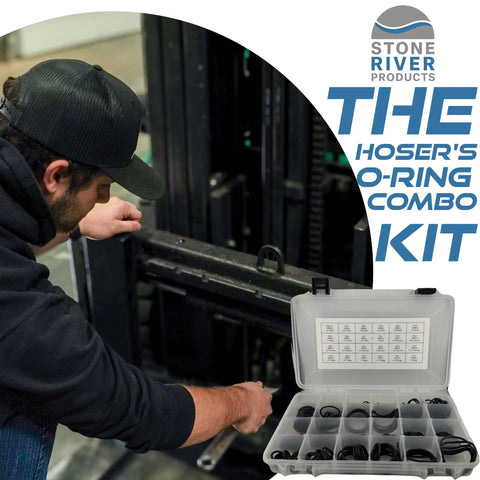 Technician using Hoser’s Combo Kit For Hydraulic Boss Flat Face Flange O Ring Assortment, kit open showing O-rings