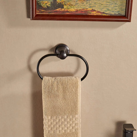 Dope Oil Rubbed Bronze Towel Ring Wall Mount For Bathroom, Oval Hand Towel Holder, Rustic Farmhouse Style with towel, wall view