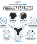Diagram showing features of Beard Shaping Tool With Pencil For Men The Ultimate At Home Beard Lineup Kit, including grip and guides.