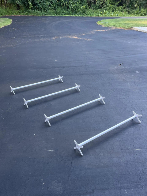 Adjustable Dog Agility Cavaletti Jump Set Of 4 For Backyard Training And Rehab, 36 Inch Bars With End Connectors on pavement
