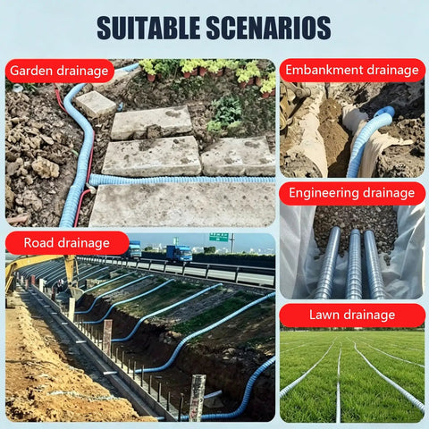 Soft Infiltration French Drain Pipe 6 Inch Corrugated Drain Tube With Perforated Outer Layer And Inner Reinforcement for various drainage scenarios