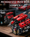 V8 Engine Model Kit That Runs With Motorized Pistons, Car Engine Building Blocks Set For STEM Learning on table with box