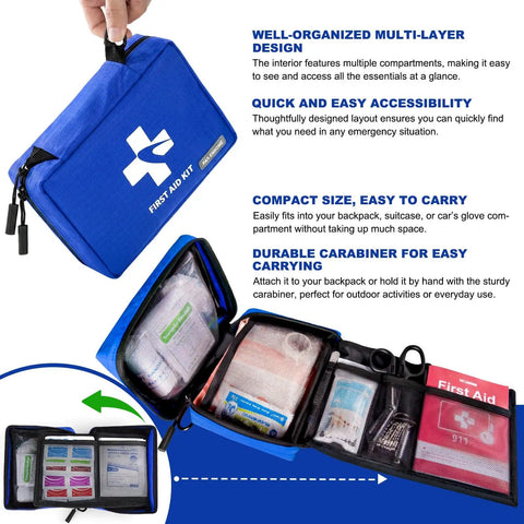 Grab And Go Compact Waterproof First Aid Kit With Nine Organized Compartments 300 Piece Emergency Supplies Set