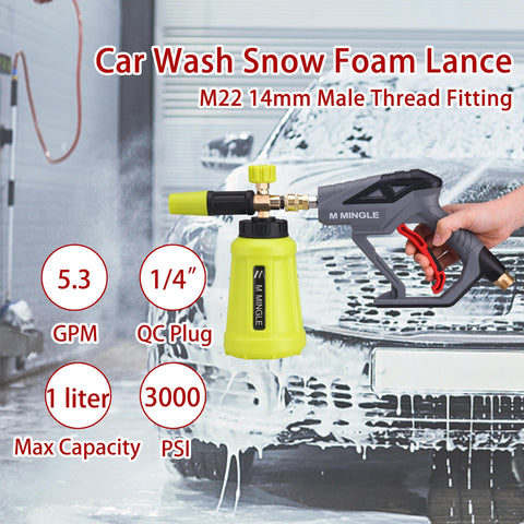 High Pressure Washer Foam Cannon Snow Foam Lance For Beefy Car Wash Foam 4000 PSI Power Washer Gun with yellow bottle
