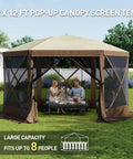 12x12 Foot Pop Up Canopy Tent With Mesh Panels, Bug Free Outdoor Gazebo Shade for Camping, Backyard Hangouts, Patio or Lawn