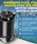 Beefed-Up 1.5 HP Pool Pump Motor 56J Frame 115 230V 3450 RPM Single Speed Direct Replacement with wiring instructions overlay
