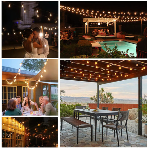 Outdoor String Lights 200 Ft Waterproof Patio Lighting With 102 ST38 Shatterproof LED Bulbs Dimmable Vintage Edison Glow setup