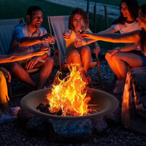 35 Inch Steel Fire Pit Bowl Built To Last For DIY Or Replacement, Includes Spark Screen And Fire Poker, Large Round Fire Pit Bowl