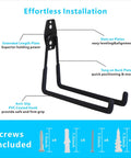 Heavy Duty Wall Mount Garage Hooks Set Four Pack With Extension Cord Holder Straps Seven And A Half Inch Long Double Bar Hangers For Ladders Sports Gear Tools Garden Equipment And Hose Storage with installation guide and screws