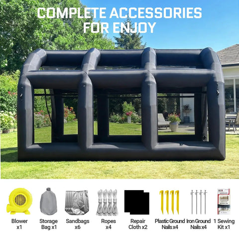 Inflatable Batting Cage For Baseball With Blower, Durable Backyard Practice Tent, complete accessories included.