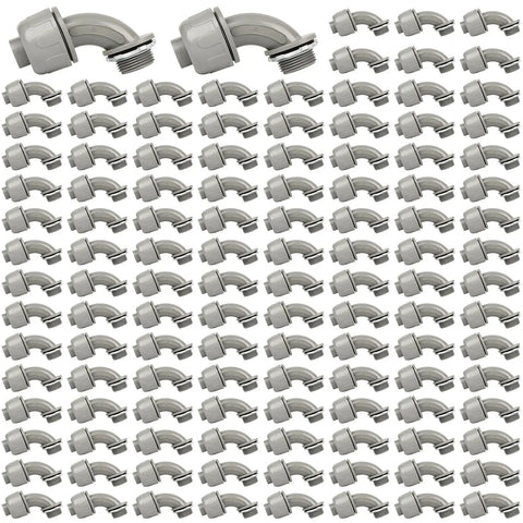 Built Tough Three Quarters Inch 90 Degree Liquid Tight NPT Non Metallic Conduit Connector For PVC Electrical Flexible Conduit Fittings UL Listed Gray
