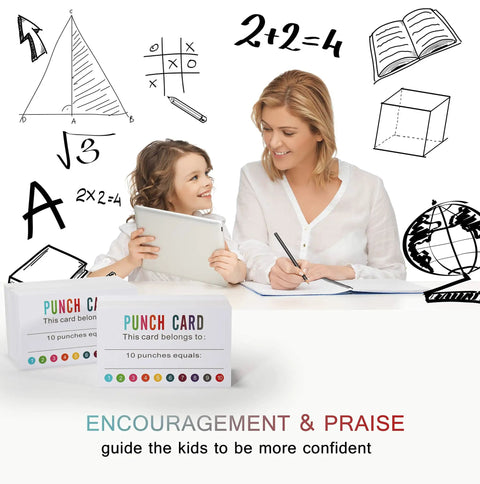 Teacher and child using punch card loyalty pack of 200 for kids and students reward cards for classroom behavior incentives guide study
