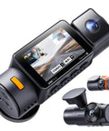 N4S 3 Channel Dash Cam With 2.7K Front, 1440P Interior And 1440P Rear Video, camera detail and display screen.