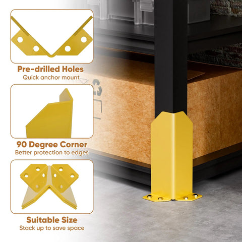 Built Tough 12 Inch Steel Pallet Rack Post Protectors With Ten Floor Anchor Bolts Warehouse Column Guards To Shield Shelving From Rough Forklift Bashing At The Job Site