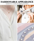 Pack Of 8 Pearl Cleavage Cover Safety Pins For Women Dress Making Styling No Sew Garment Fix Clips For Scarves Shawls Wedding Outfits display on various outfits.
