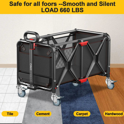 Heavy Duty Expanding Stem Casters Set Of 4 With Locking Brakes For Wire Shelving And Tables, shown on multi-surface cart.