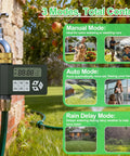 Garden Hose Faucet Water Timer With Brass Inlet For Outdoor Irrigation showing digital display and three watering modes