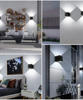 20W LED Sconce Up And Down Exterior Lighting For Porch Patio Hardwired No Photocells IP65 Waterproof Square 4.7 Inch Angle Adjustable 2000lm Cool White 6000K Outdoor Wall Light Pack Of 4 in various settings.