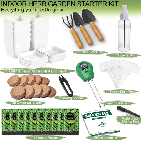 Indoor Herb Garden Starter Kit with 10 Non GMO Herb Seeds Soil Pots and Moisture Meter for Easy Windowsill Gardening