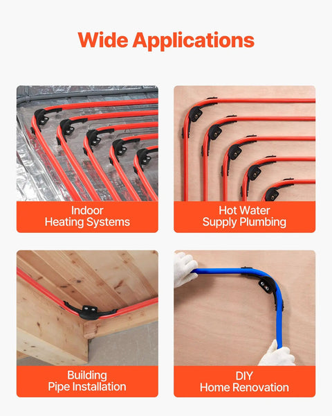 Applications of 20 Pack One Half Inch PEX Tubing Bend Support 90 Degree Elbow Clamp With Nail Tab for various plumbing systems.