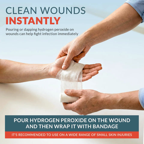 3 Percent Hydrogen Peroxide First Aid Antiseptic And Multipurpose Cleaner For Cuts Scrapes Burns And Minor Irritations USP Solution Two Gallons Safe For Skin And Everyday Home Use, bandaged wrist
