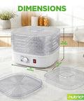 Five Tray Electric Food Dehydrator With Pro Airflow Circulation For Making Beef Jerky Dried Fruit And Homemade Dog Treats No Sweat Cleanup Countertop Build Great For Go Big On Healthy Snacks dimensions shown at 11x11 inches and 10.2 inches height.