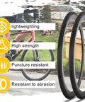 2 Pack 700x25c Road Bike Tire With Inner Tube And Levers, highlighting features like lightweight, puncture resistance, and durability.