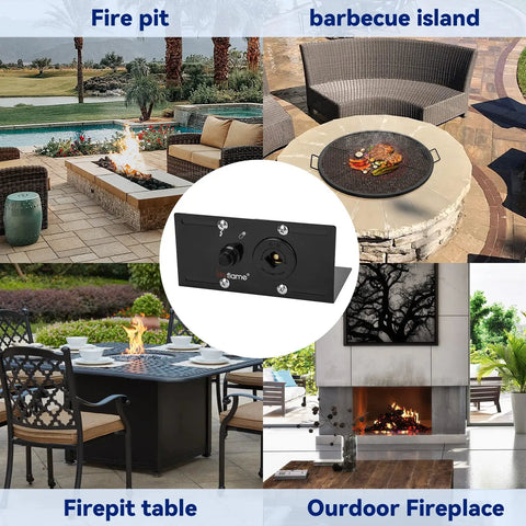 Fire Pit Spark Ignition Kit With Push Button Igniter Three Quarter Inch Ball Valve And Key Black Finish Compatible With Natural Gas Or Propane Burners Rated At Three Hundred Thousand BTU Battery Not Included