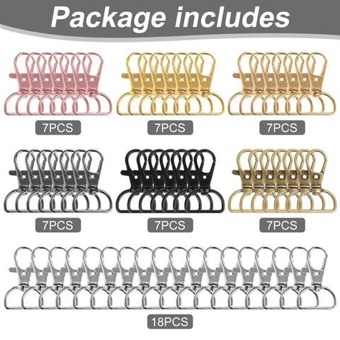 Top Shelf Swivel Clasp Clip Hooks 60 Pack For Keychain Making And Lanyards Featuring Badass D Ring Metal Hardware collection of clips in various colors.