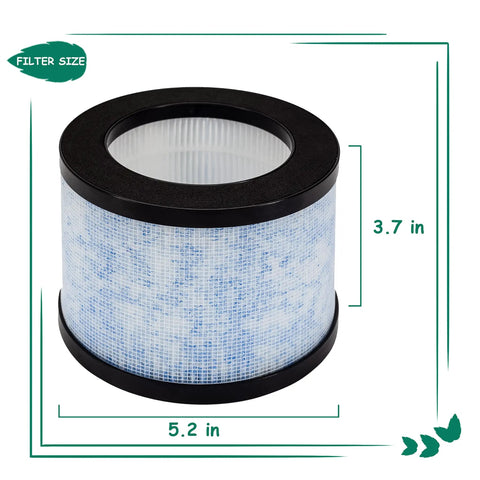 True HEPA Replacement Filter 2 Pack For AROEVE MK01 MK06 DH JH01 Kloudi, round filter with dimensions 5.2 x 3.7 inches