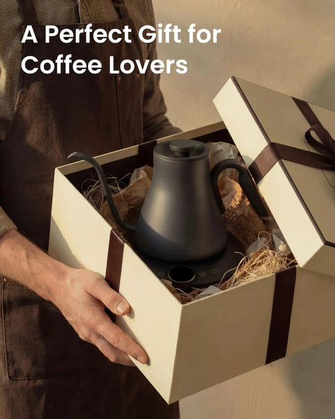 Gift box with Gooseneck Electric Kettle With Precise Temperature Control Plus Or Minus One Degree Fahrenheit, 0.9 Liter, Dark Grey.