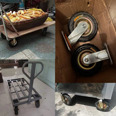 Skip The Rough Ride By Bolting These Heavy Duty Pneumatic Swivel Casters To Your Shop Cart Or Warehouse Rig Featuring Silky Smooth Shock Absorbing Natural Rubber Tires on various carts.