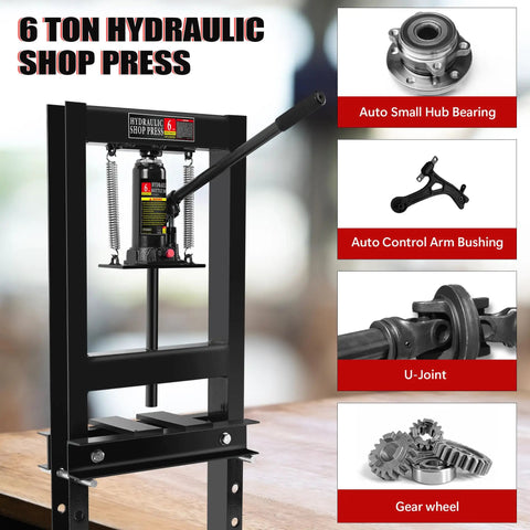 Beefy 6 Ton Hydraulic Shop Press With H-Frame And Adjustable Height, Stamping Plates To Bend And Straighten Parts