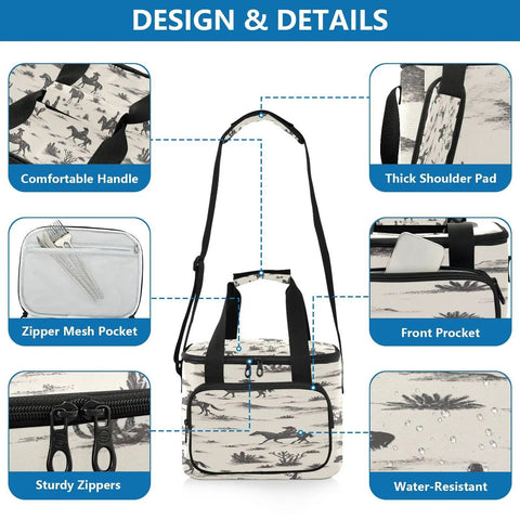 Desert Explorer Insulated Lunch Bag with Leakproof Cooler Interior Waterproof 600D Oxford Fabric Large Picnic Box design features