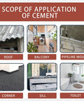 Heavy Industrial Grade Concrete Crack Sealant And Hole Filler That Slaps Moisture Out While Staying Super Flexible To Plug Gnarly Driveway Potholes For Legit Outdoor Repairs applications in roof, balcony, pipe, corner, sill, and toilet.
